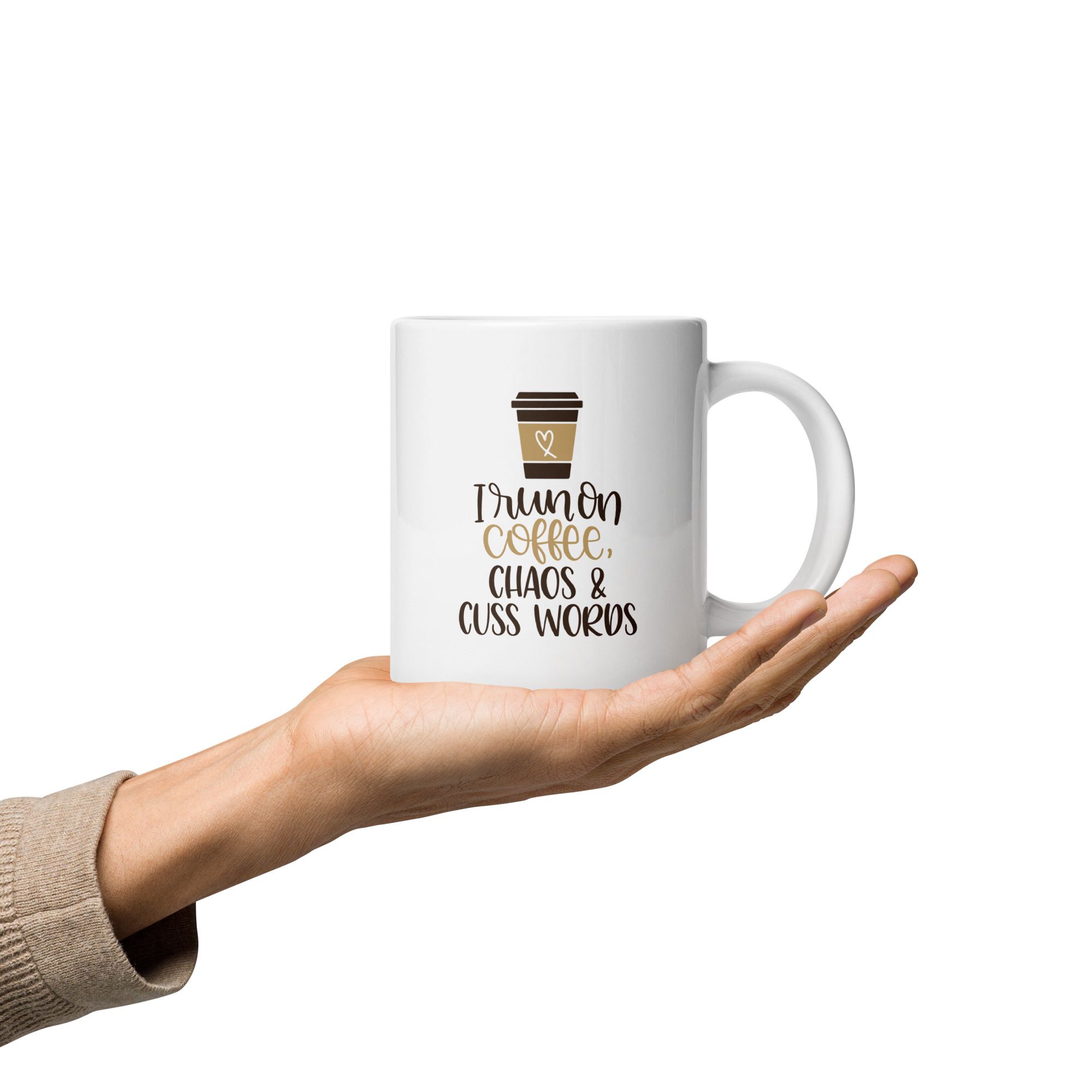 White glossy mug - I run on Coffee