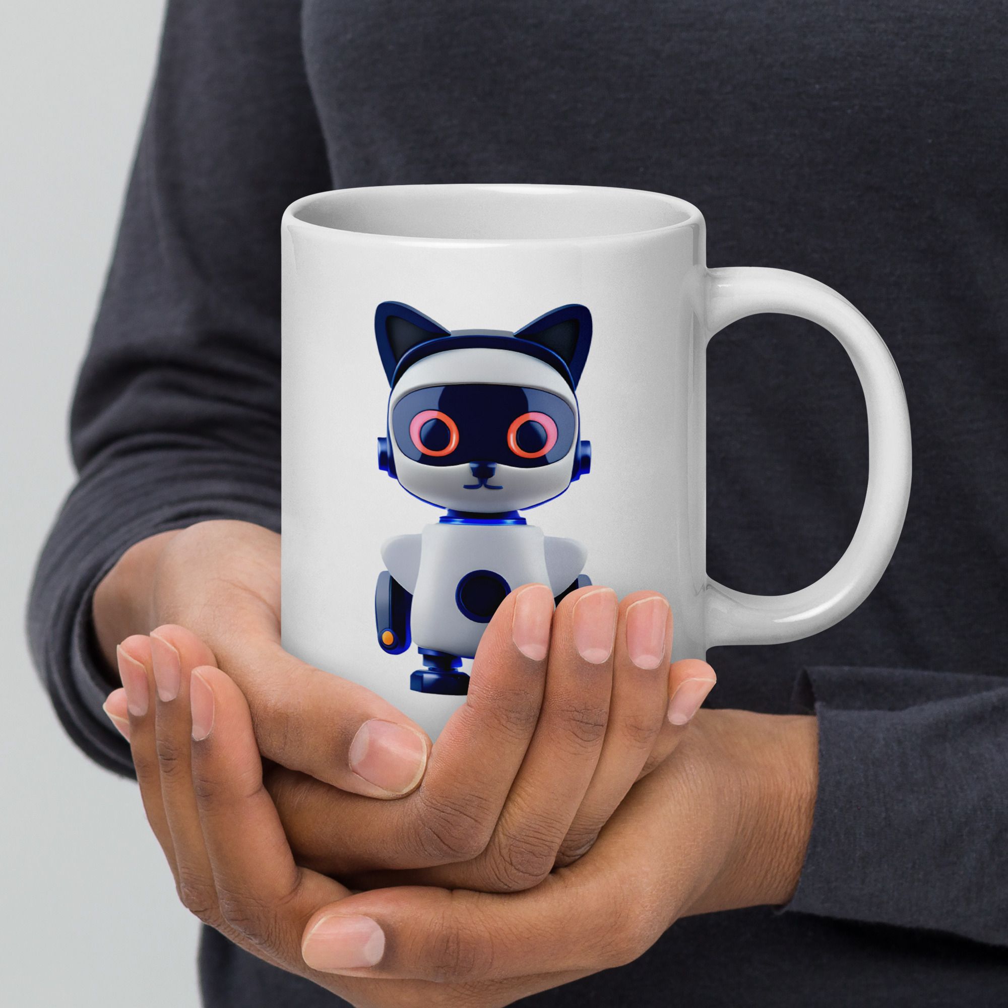 White glossy mug - Robot Cat