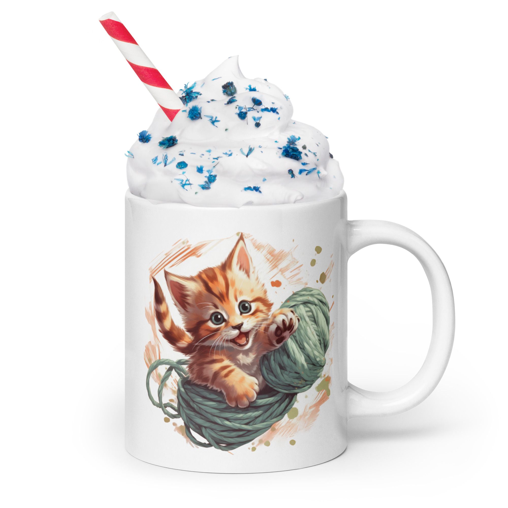 White glossy mug - Playful Kitty